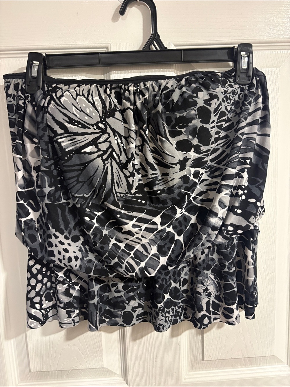 Aqua Green Black and White Patterned Women Swim Top